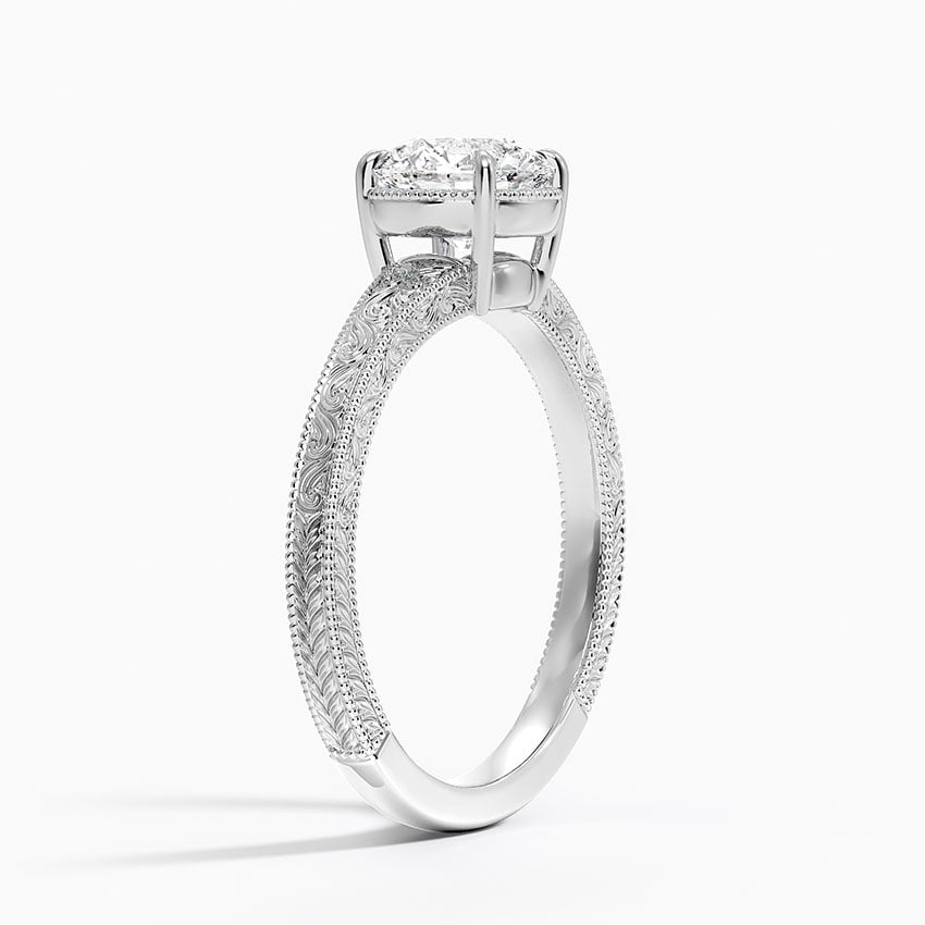 Tapered Elsie Engraved Solitaire Ring Platinum Round Engagement Ring