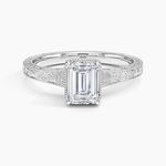 Tapered Elsie Engraved Solitaire Ring Platinum Emerald Engagement Ring