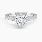 Tapered Elsie Engraved Solitaire Ring Platinum Heart Engagement Ring