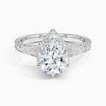 Tapered Elsie Engraved Solitaire Ring Platinum Pear Engagement Ring