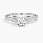 Tapered Elsie Engraved Solitaire Ring Platinum Princess Engagement Ring