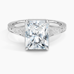 Tapered Elsie Engraved Solitaire Ring Platinum Radiant Engagement Ring