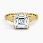 Tapered Elsie Engraved Solitaire Ring Yellow Gold 18k Asscher Engagement Ring