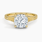 Tapered Elsie Engraved Solitaire Ring Yellow Gold 18k Cushion Engagement Ring