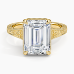 Tapered Elsie Engraved Solitaire Ring Yellow Gold 18k Emerald Engagement Ring