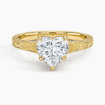 Tapered Elsie Engraved Solitaire Ring Yellow Gold 18k Heart Engagement Ring