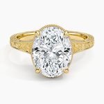 Tapered Elsie Engraved Solitaire Ring Yellow Gold 18k Oval Engagement Ring