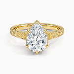 Tapered Elsie Engraved Solitaire Ring Yellow Gold 18k Pear Engagement Ring