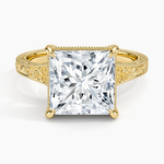 Tapered Elsie Engraved Solitaire Ring Yellow Gold 18k Princess Engagement Ring