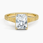 Tapered Elsie Engraved Solitaire Ring Yellow Gold 18k Radiant Engagement Ring
