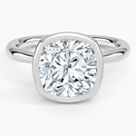 Freesia Bezel Solitaire Ring Platinum Cushion Engagement Ring