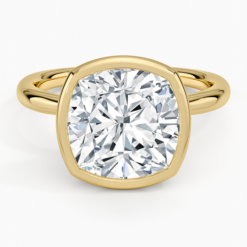 Freesia Bezel Solitaire Ring Yellow Gold 18k Cushion Engagement Ring
