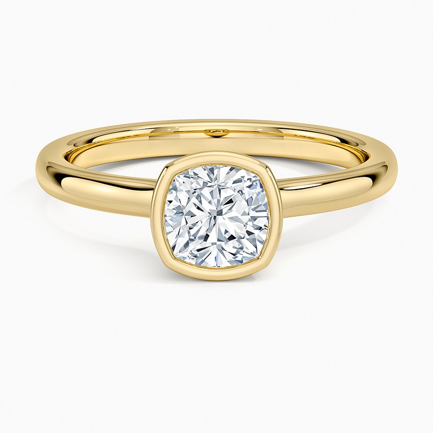 Sylvie Perfect Fit Bezel Solitaire Ring Yellow Gold 18k Cushion Engagement Ring