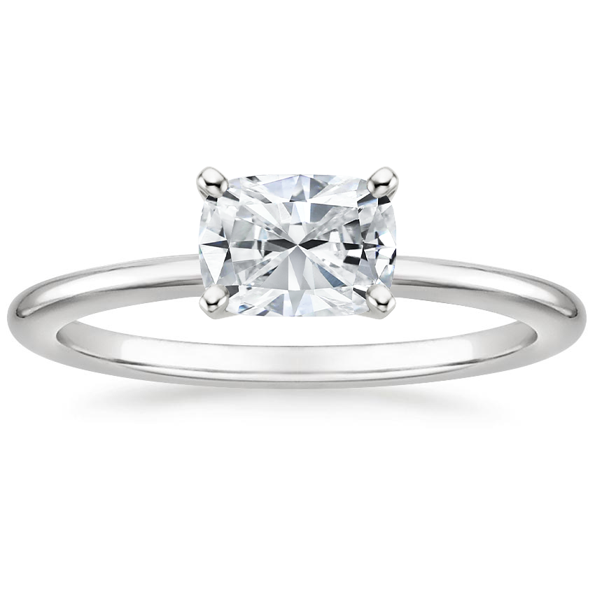 Horizontal Petite Comfort Fit Solitaire Engagement Ring 18K White Gold CU