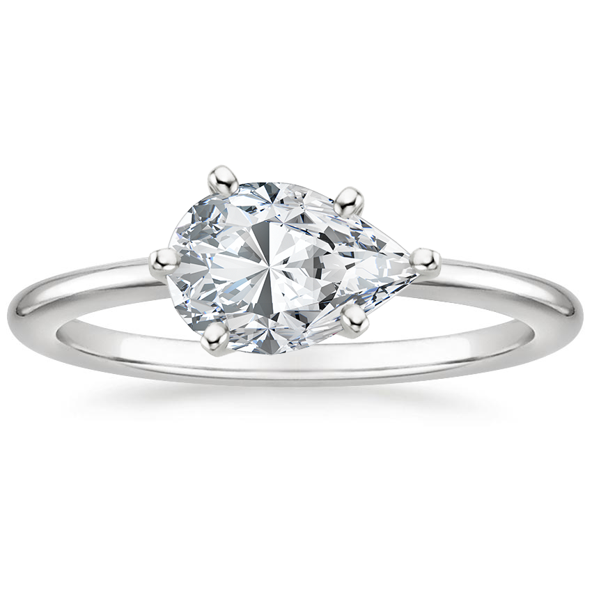 Horizontal Petite Comfort Fit Solitaire Engagement Ring 18K White Gold PE