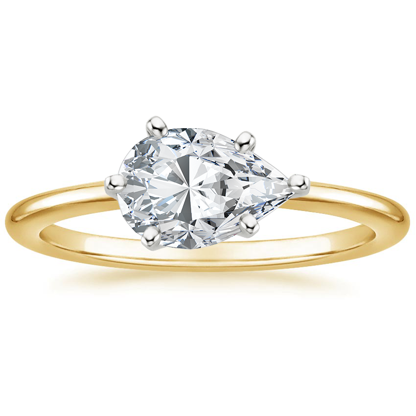 Horizontal Petite Comfort Fit Solitaire Engagement Ring 18K Yellow Gold PE