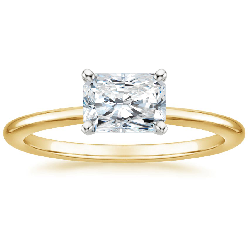 Horizontal Petite Comfort Fit Solitaire Engagement Ring 18K Yellow Gold RA