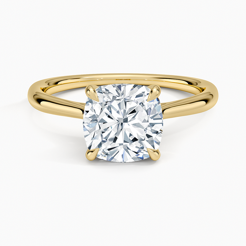 Freesia Cathedral Solitaire Ring Yellow Gold 18k Cushion Engagement Ring