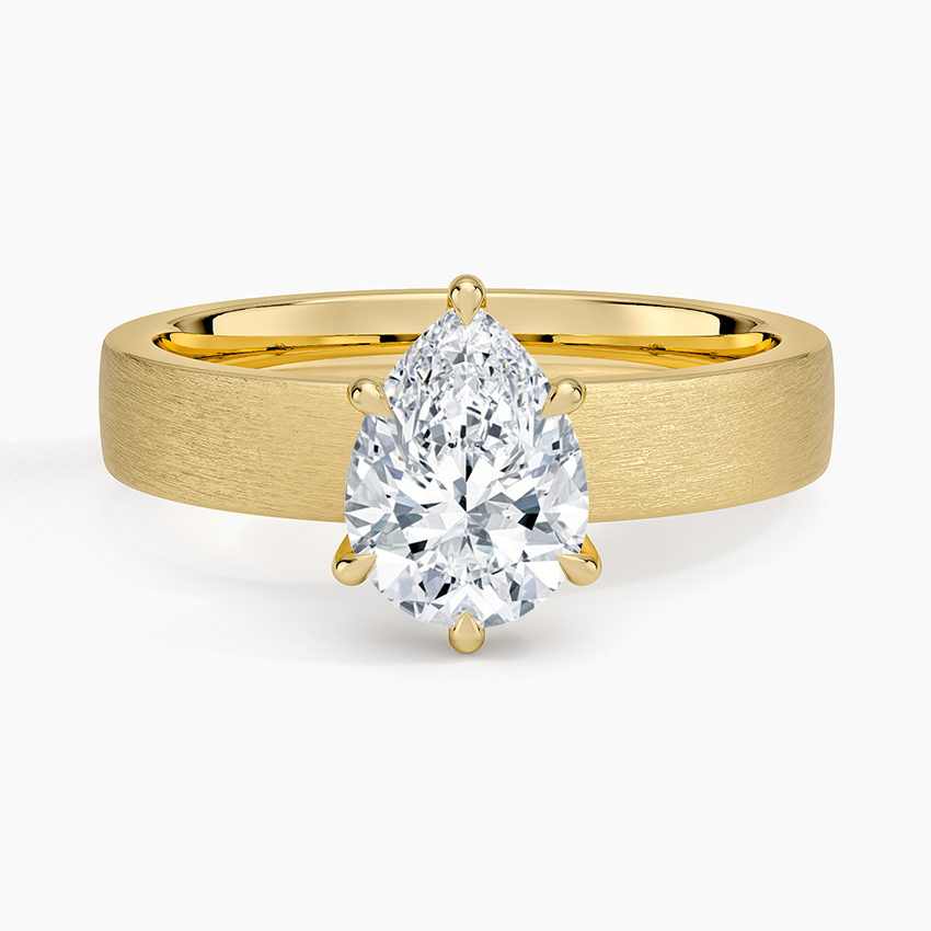Peyton 4mm Satin Finish Solitaire Ring Yellow Gold 18k Pear Engagement Ring