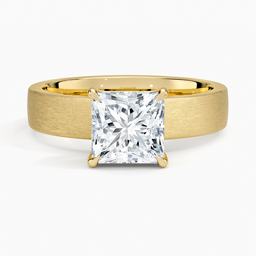 Peyton 4mm Satin Finish Solitaire Ring Yellow Gold 18k Princess Engagement Ring