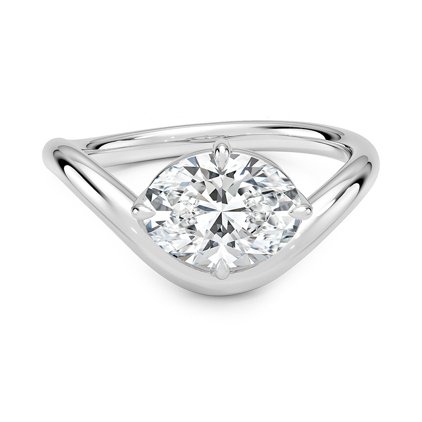 Silhouette Solitaire Engagement Ring 18K White Gold OV