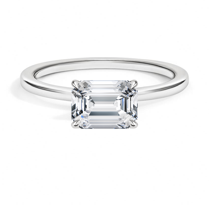 East-West Solitaire Engagement Ring 18K White Gold EM