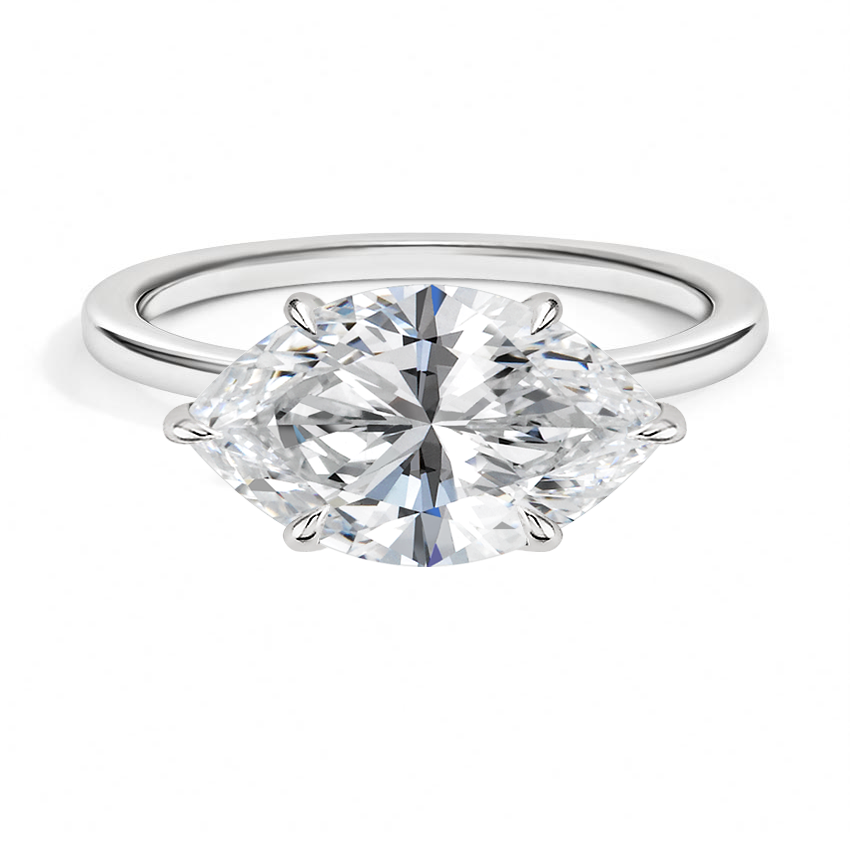 East-West Solitaire Engagement Ring 18K White Gold MQ