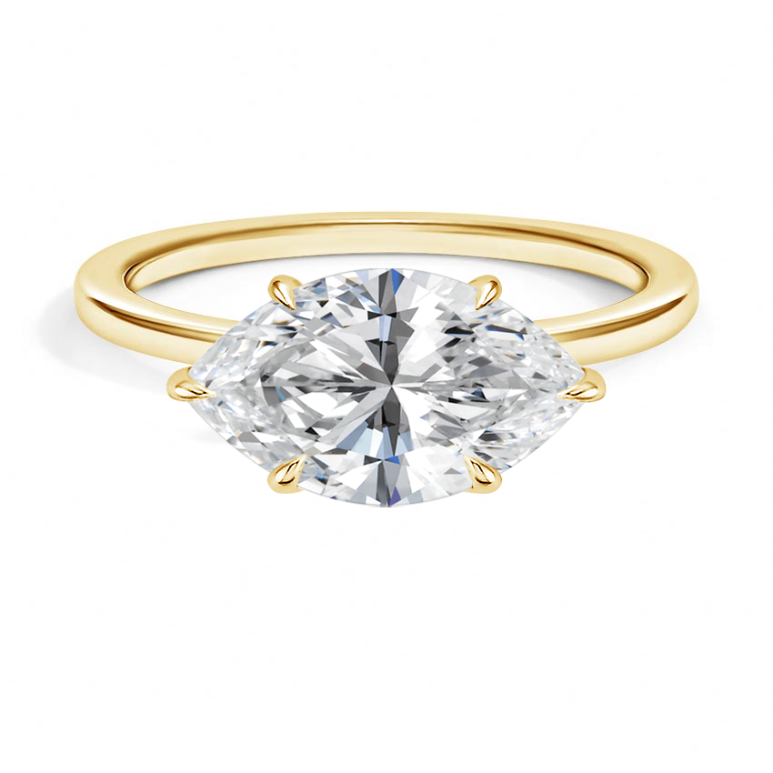 East-West Solitaire Engagement Ring 18K Yellow Gold MQ