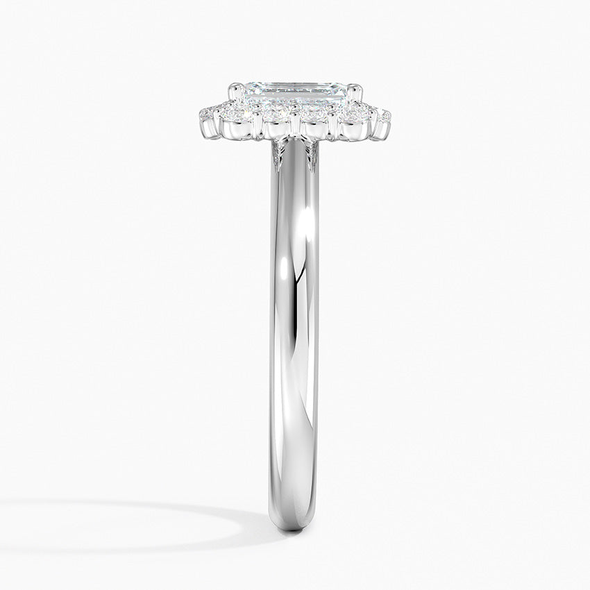Lotus Flower Halo Diamond Ring (1/4 ct. tw.) Platinum Emerald Engagement Ring