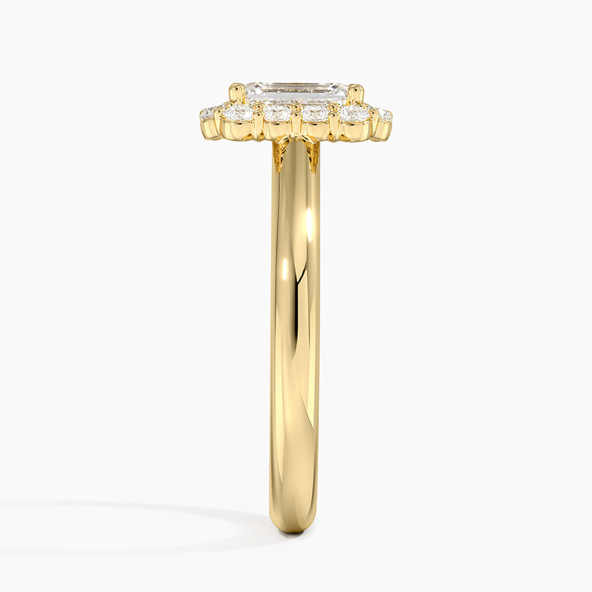 Lotus Flower Halo Diamond Ring (1/4 ct. tw.) Yellow Gold 18k Emerald Engagement Ring