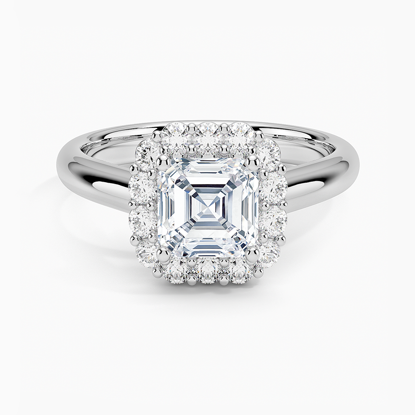 Lotus Flower Halo Diamond Ring (1/4 ct. tw.) Platinum Asscher Engagement Ring