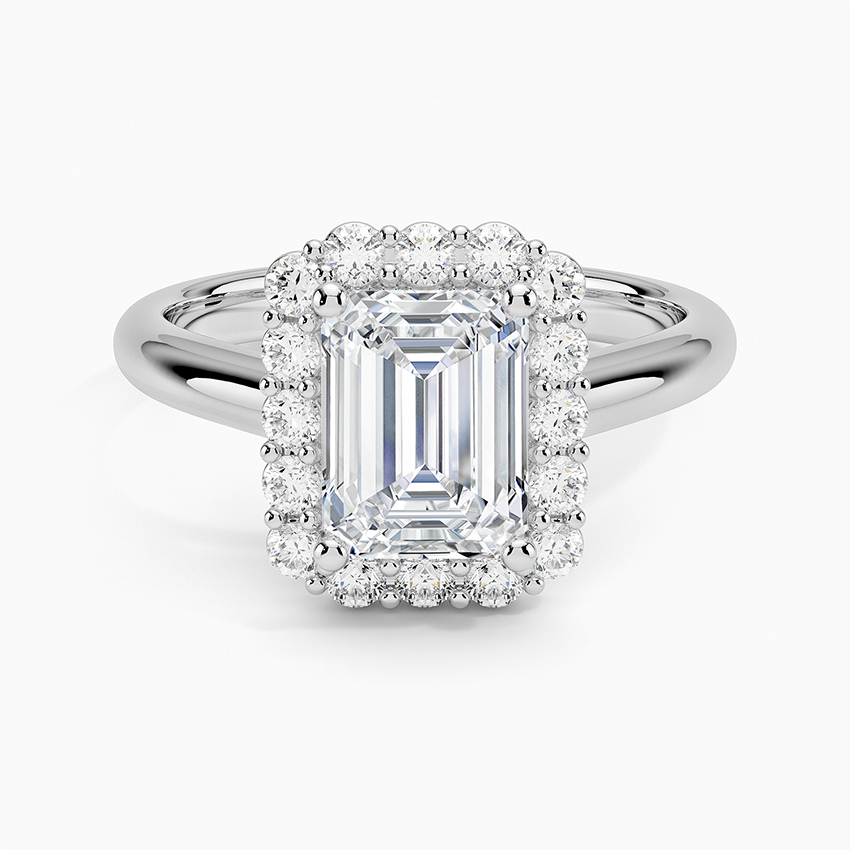 Lotus Flower Halo Diamond Ring (1/4 ct. tw.) Platinum Emerald Engagement Ring
