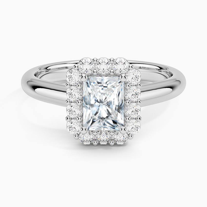 Lotus Flower Halo Diamond Ring (1/4 ct. tw.) Platinum Radiant Engagement Ring