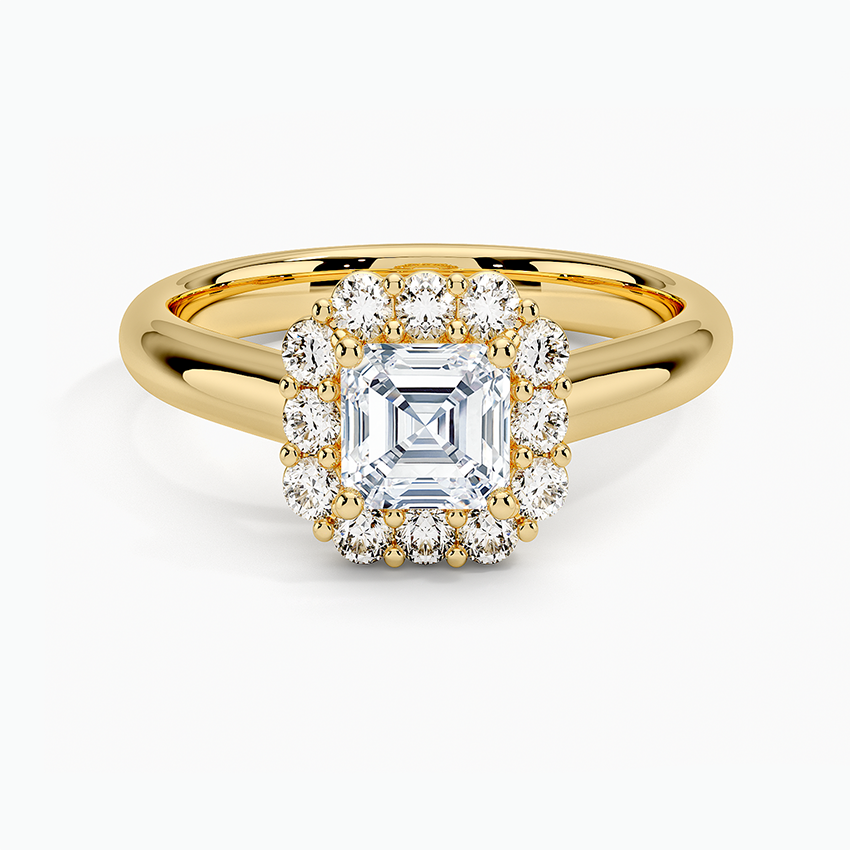 Lotus Flower Halo Diamond Ring (1/4 ct. tw.) Yellow Gold 18k Asscher Engagement Ring