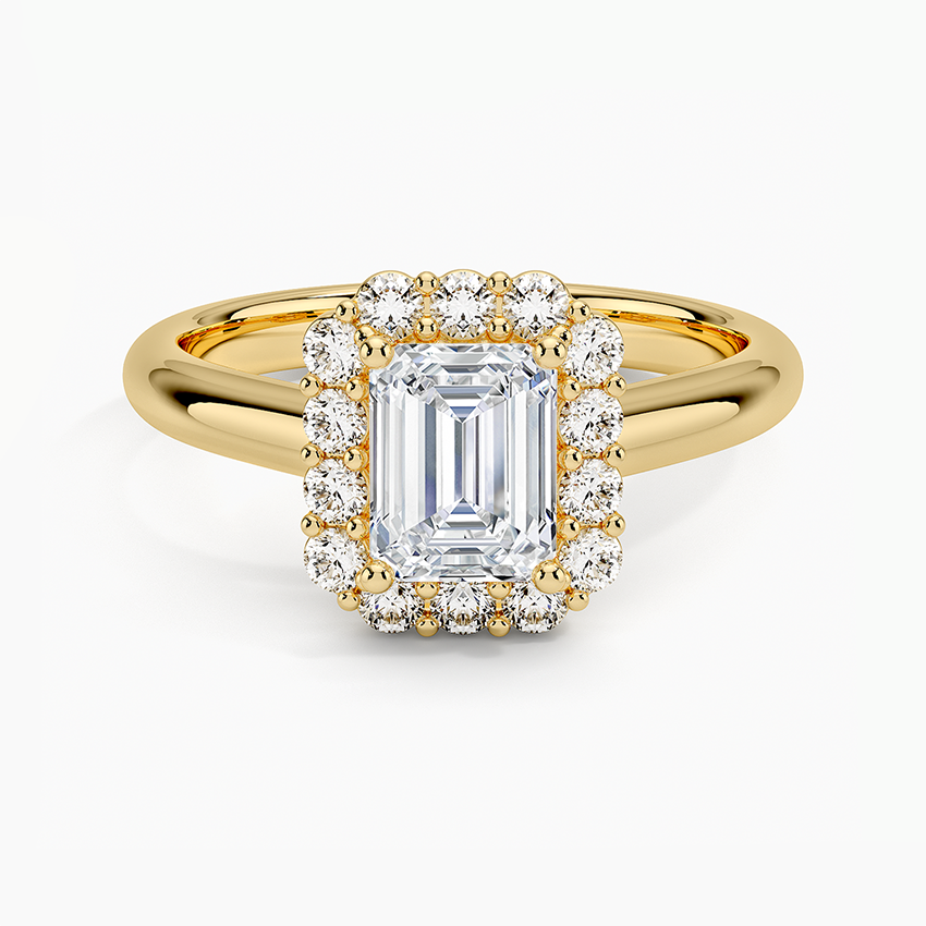 Lotus Flower Halo Diamond Ring (1/4 ct. tw.) Yellow Gold 18k Emerald Engagement Ring