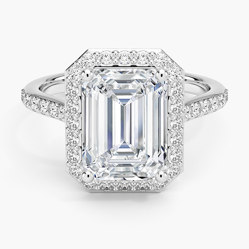 Halo Diamond Ring with Side Stones (1/3 ct. tw.) Platinum Emerald Engagement Ring