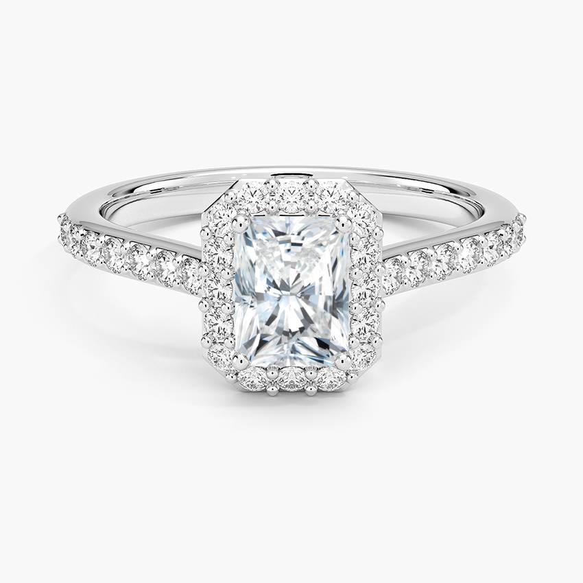 Halo Diamond Ring with Side Stones (1/3 ct. tw.) Platinum Radiant Engagement Ring