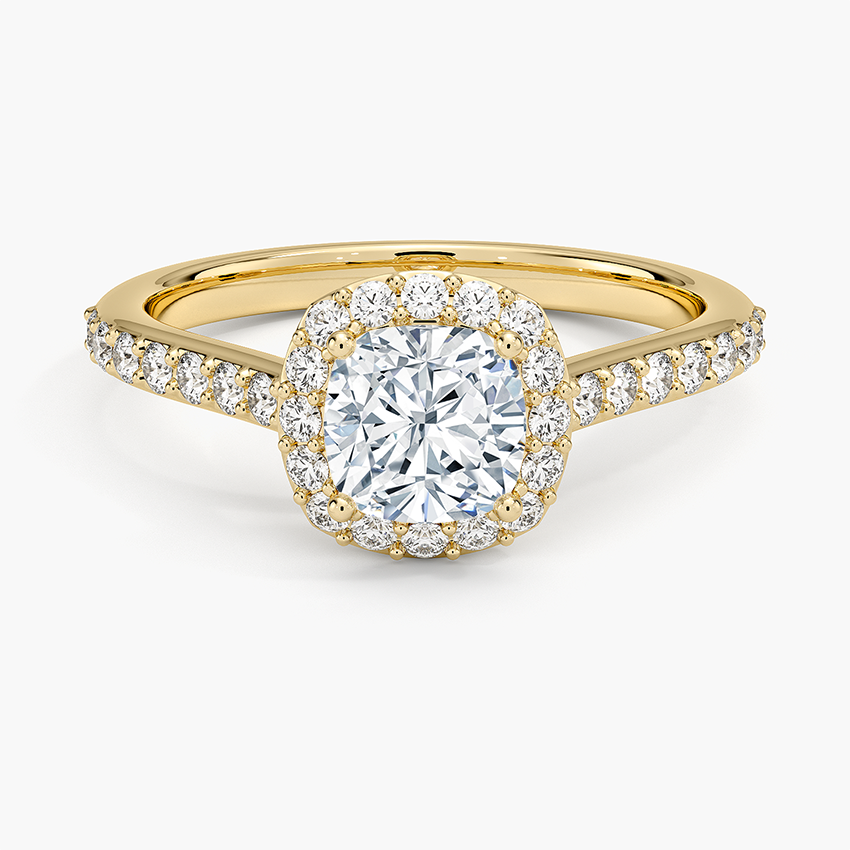 Halo Diamond Ring with Side Stones (1/3 ct. tw.) Yellow Gold 18k Cushion Engagement Ring