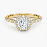 Halo Diamond Ring with Side Stones (1/3 ct. tw.) Yellow Gold 18k Cushion Engagement Ring