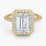 Halo Diamond Ring with Side Stones (1/3 ct. tw.) Yellow Gold 18k Emerald Engagement Ring