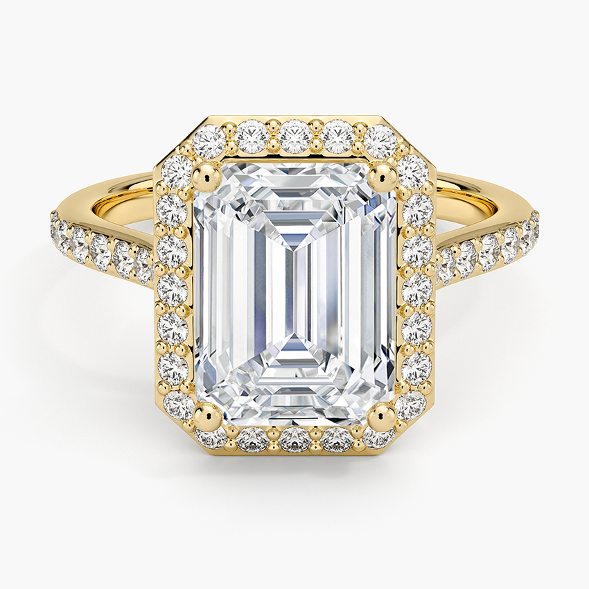 Halo Diamond Ring with Side Stones (1/3 ct. tw.) Yellow Gold 18k Emerald Engagement Ring