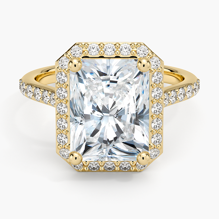 Halo Diamond Ring with Side Stones (1/3 ct. tw.) Yellow Gold 18k Radiant Engagement Ring