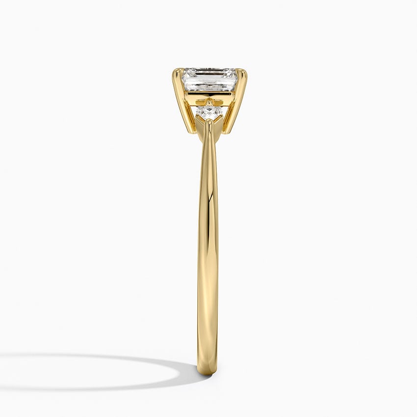 Petite Cometa Three Stone Diamond Ring Yellow Gold 18k Asscher Engagement Ring