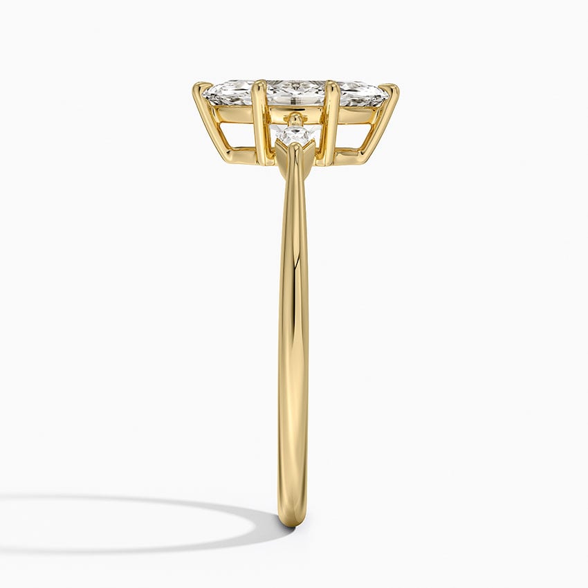 Petite Cometa Three Stone Diamond Ring Yellow Gold 18k Marquise Engagement Ring