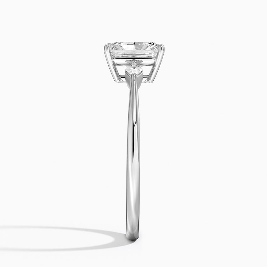 Petite Cometa Three Stone Diamond Ring Platinum Radiant Engagement Ring