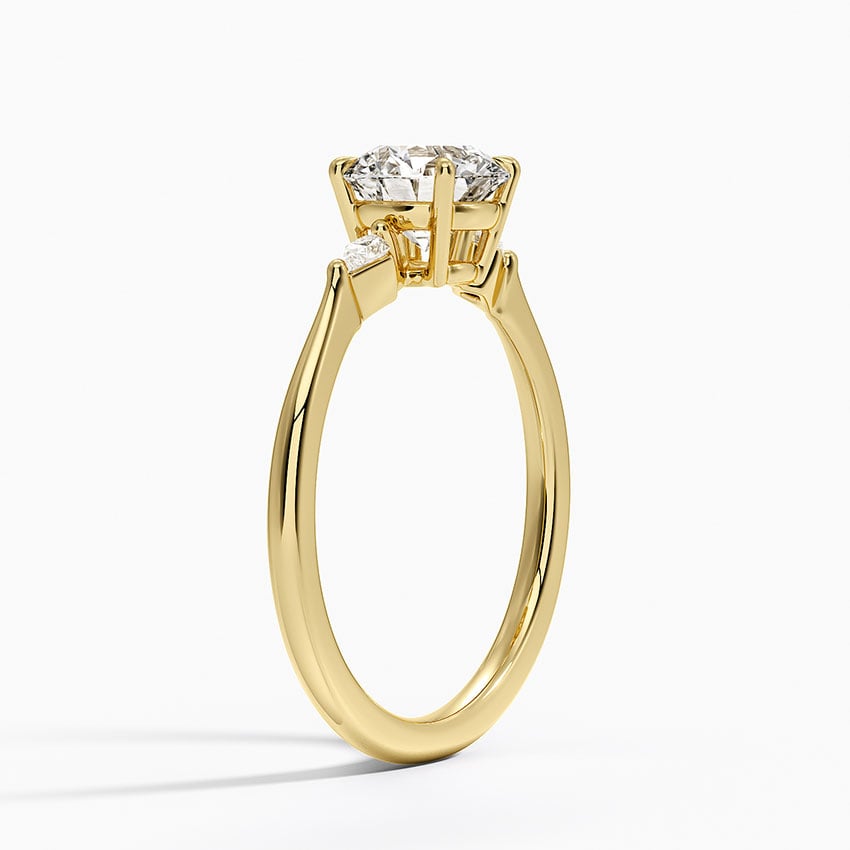 Petite Cometa Three Stone Diamond Ring Yellow Gold 18k Round Engagement Ring