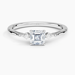 Petite Cometa Three Stone Diamond Ring Platinum Asscher Engagement Ring