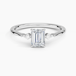 Petite Cometa Three Stone Diamond Ring Platinum Emerald Engagement Ring
