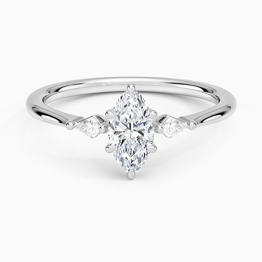 Petite Cometa Three Stone Diamond Ring Platinum Marquise Engagement Ring