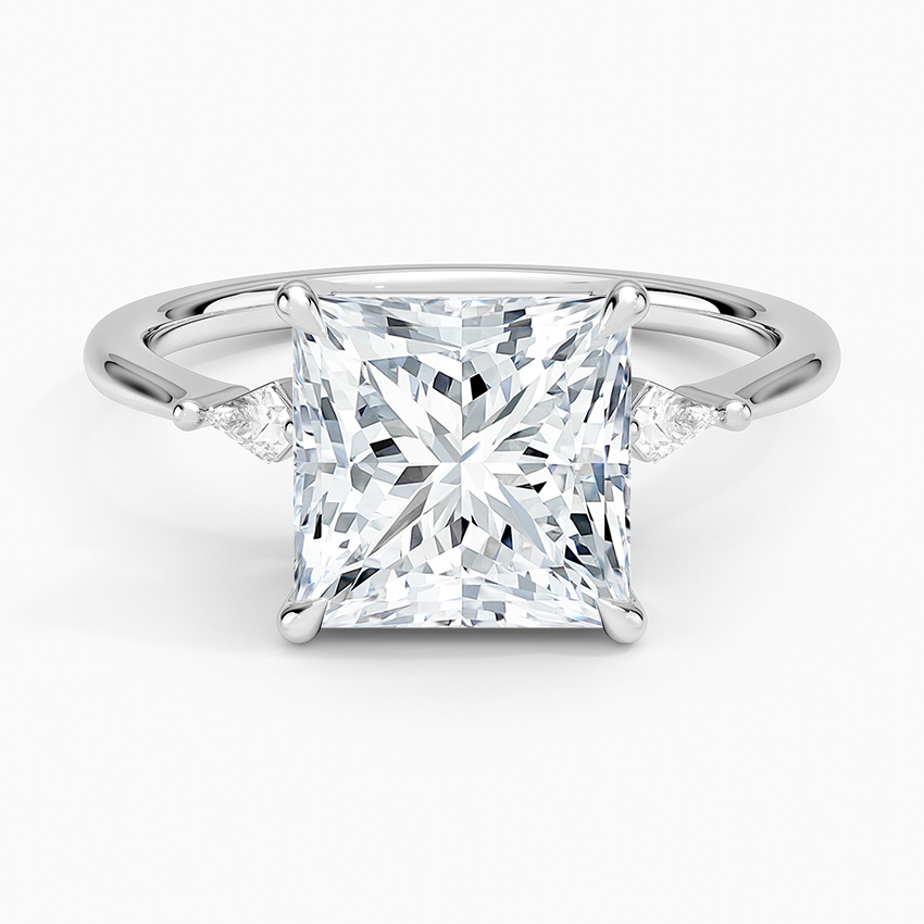 Petite Cometa Three Stone Diamond Ring Platinum Princess Engagement Ring